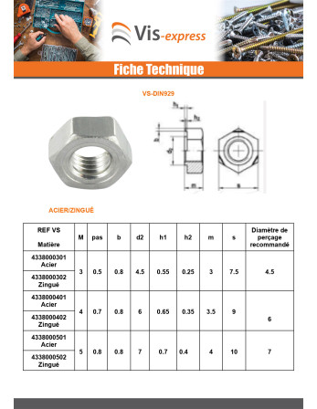 Écrou hexagonale à souder M6 Acier brut