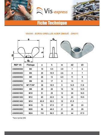 Ecrou à oreille M10 Acier zingué