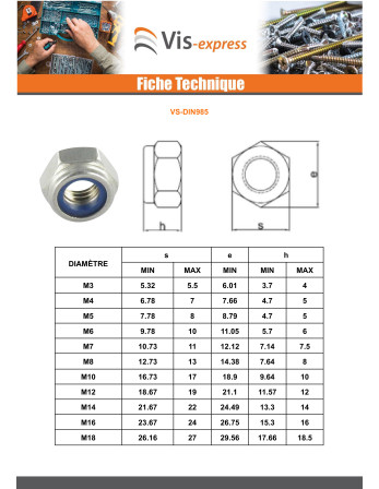 Ecrou frein M20 Acier zingué