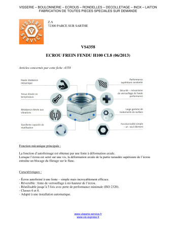 Ecrou frein Fendue M8 H100 Classe 8 Acier zingué