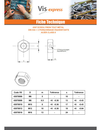 Ecrou frein tout métal TRILOCK M12 Acier zingué