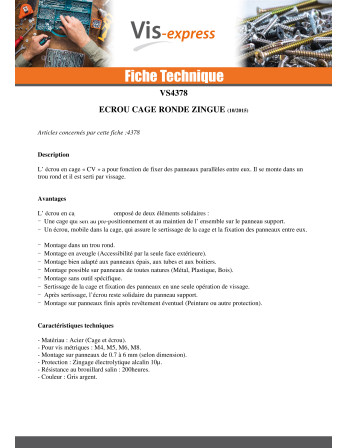 Ecrou Cage Rond M6 Epaisseur tole 0.7 à 4 CV4826HG Acier zingué