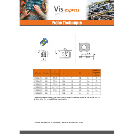 1 x Ecrou Cage Rond M4 Epaisseur tole 0.7 à 3 CV4822HG Acier zingué