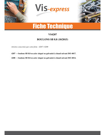 Boulon (vendu avec Ecrou) Tête hexagonale TH M16X140 Classe 8.8 SB Acier zingué