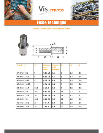 Goujon A sertir AVEUGGOBOLT M4X10 EPP0.3-2 Acier brut