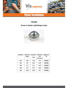 Ecrou à riveter Cylindrique M5 Epaisseur tole 1.1 à 1.3... 2
