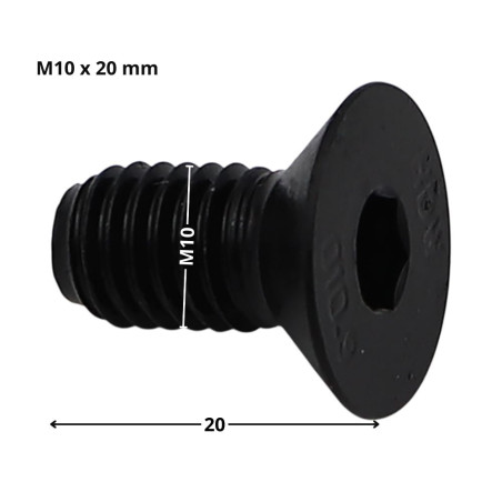 1 x Vis métaux FHC tête fraisée empreinte hexagonale creuse Clé de 6 HC6 M10X20 Filetage total Classe 10.9 Acier brut