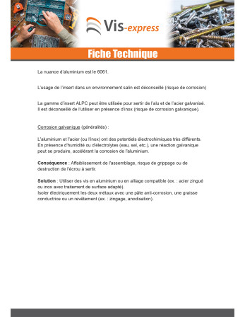Ecrou à sertir M5X12 ALPC 30 Aluminium Epaisseur de serrage 0.5 à 3