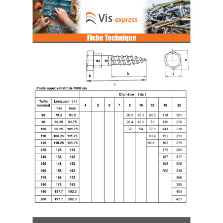 1 x Tirefonds 6X50 Acier zingué nickel noir renforcE - Haute tenue à la corrosion