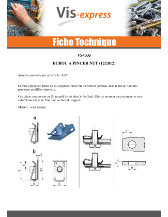Ecrou à pincer M8 NUT0978 Epaisseur de serrage 0.5 à 4 Acier zingué