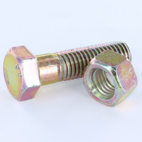 1 x Boulon (vendu avec Ecrou) Tête hexagonale TH M8X130 Classe 8.8 Bichromaté 200 Heures brouillard salin sans rouille