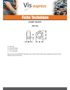 Écrou hexagonale M7 S/PLAT 11 Pas de 150 Forte tenue à la... 2