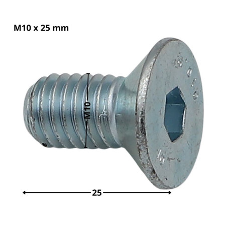1 x Vis métaux FHC tête fraisée empreinte hexagonale creuse Clé de 6 HC6 M10X25 Filetage total Classe 10.9 Acier