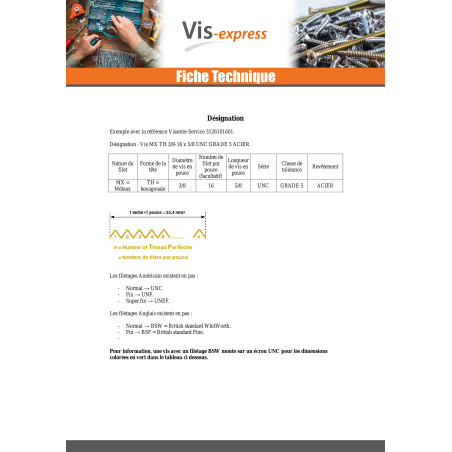 1 x Vis métaux Tête hexagonale TH 3/8 X 1" UNC ou equivalent BSW pas anglais WHITWORTH Grade 5 Acier zingué