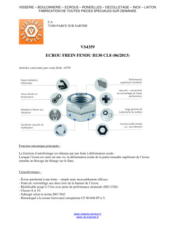 Ecrou frein Fendue M6 H130 Classe 8 Acier zingué
