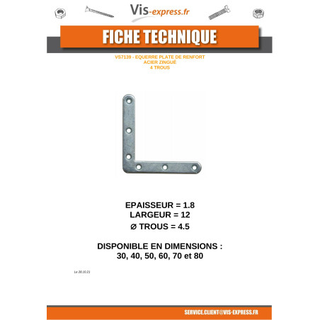 Equerre Plate renfort Bout RONDS 30X30X12 Acier zingué