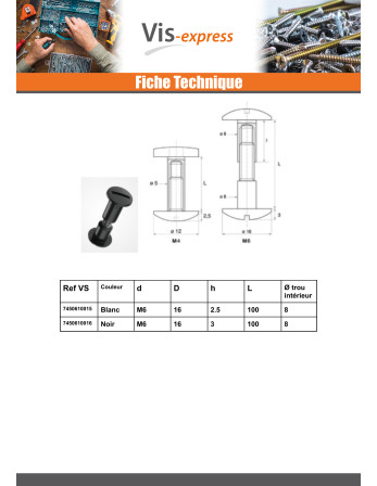 Ecrou Relieur M4X35 Diamètre Tube 5 nylon noir 1PC