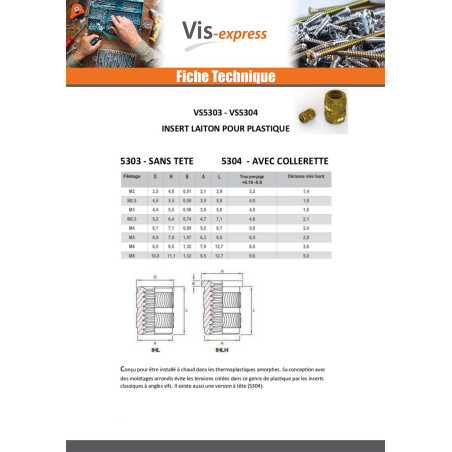 Insert Avec Tête HEATFIX Laiton M3X5.7