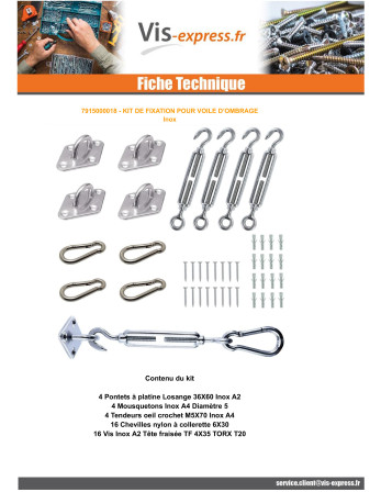 Kit de fixation pour voile d'ombrage Inox