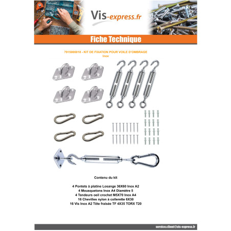 Kit de fixation pour voile d'ombrage Inox