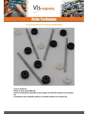 KIT Filet M6X130 Acier zingué Avec Ecrou