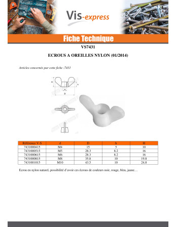 Ecrou à oreille nylon naturel M10