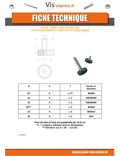 Pied à vérin réglabke M8X16 Diamètre de tête: 25 2