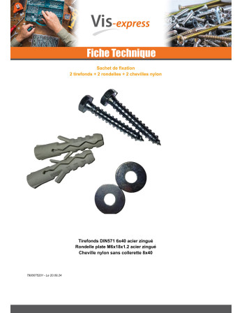 KIT 2 Tirefonds 6X40 AVEC2 Rondelle et 2 Cheville
