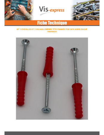 KIT 3 Cheville Rouge 9X39 Avec 3 VBA Vis bois agglo
