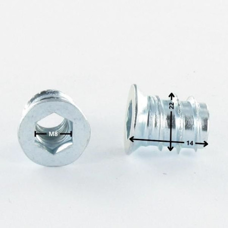 1 x Ecrou Clé de 8 HC8 M8 14X22 Acier zingué 312