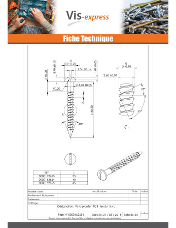 Vis Planter Tête cylindrique bombée TCB Fendue 5X40 Filetage partiel Bichromaté