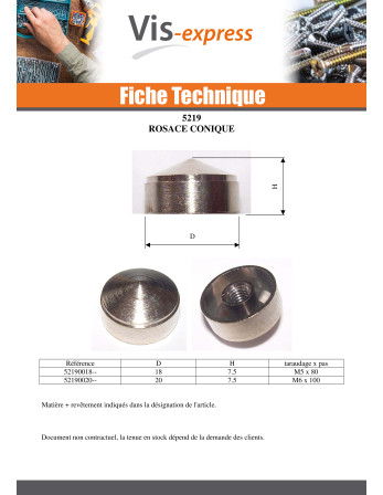 Rosace Conique Laiton 20 Taraudage borgne M6