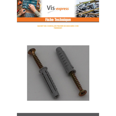 1 x Sachet De 2 Cheville Fischer SX6 Avec 2 Vis