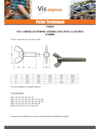 Vis Oreilles M5X16 Forme amEricaine Inox A2