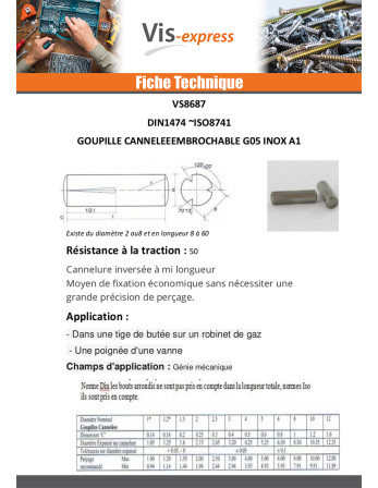 Goupille cannelée embrochable Inox A1 G05 3X12