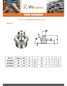 Graisseur droit M6 Pas de 100 Inox A4 2