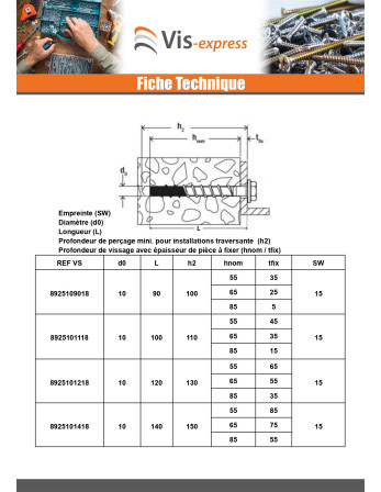 Vis béton Tête hexagonale TH FISCHER ULTRACUT FBS II US 10X120 Inox A4