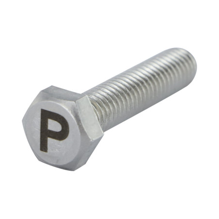 Vis métaux Tête hexagonale TH 8X35 Inox A4 avec gravure de lettre "P"
