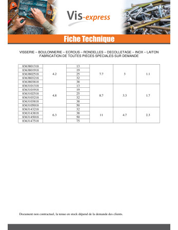 Vis tôle Inviolable Tête cylindrique TC One way 4.2X19 Inox A2