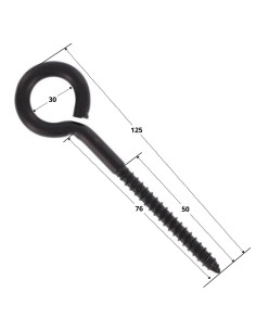Piton Bois Inox A4 Noir 10X125 Filetée sur 76 Oeil 30 2
