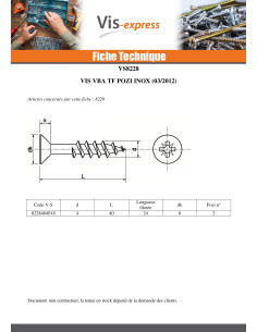 VBA Vis bois agglo Inox A2 Filetage partiel Tête fraisée... 2