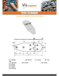 Charnière Type B 6 trous Inox A2 130X40 2