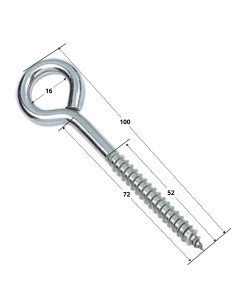 Piton Bois Inox A4 6X100 Filetée sur 54 Oeil 14 2