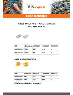 Ecrou rail Inox A2 19.5X34X6 M8 2