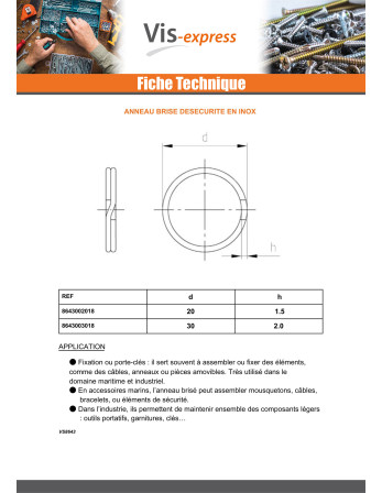 Anneau BRISE Diamètre 20 Inox A2