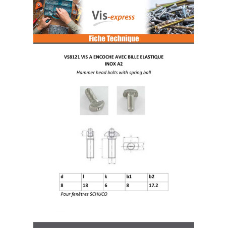 1 x Vis métaux BILLE ELAST M8X18 8X17.2 Inox A2