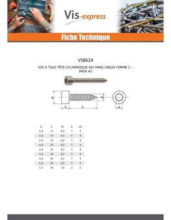 Vis tôle CHC BTR Inox A2 4.8X38