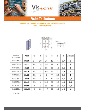 Charnière Rectangulaire 35X22 Inox