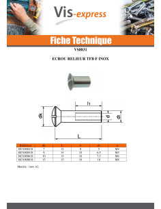Vis HUBLOT Tête fraisée bombée TFB Fendue M5X10 6.5X15... 2