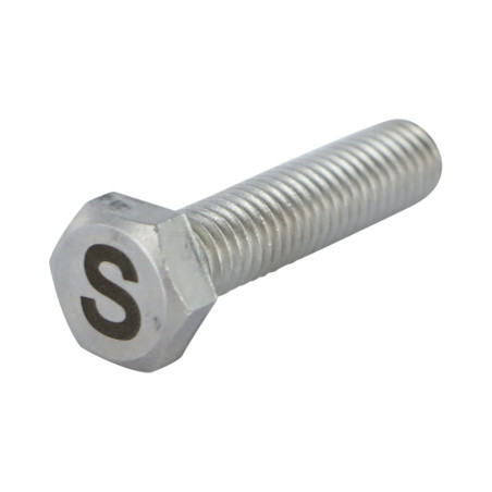 Vis métaux Tête hexagonale TH 8X35 Inox A4 avec gravure de lettre "S"